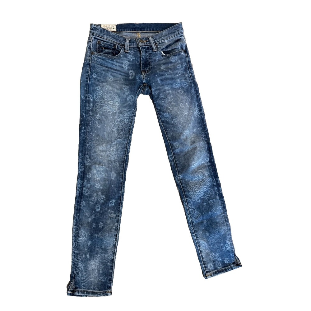 Polo Ralph Lauren Tompkins Mid-Rise Skinny Crop Jeans Indigo Floral 24 Rare 2016